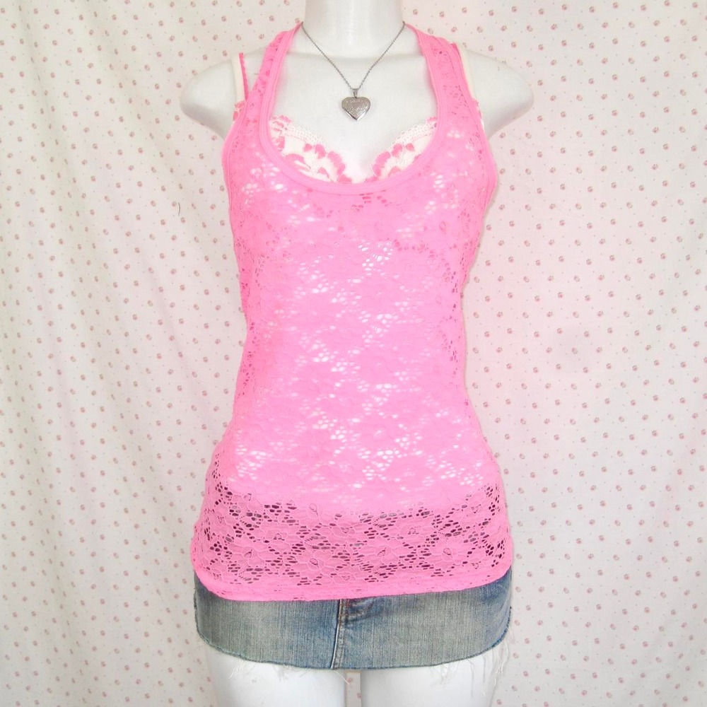 y2k hot pink lace tank top — Aéropostale